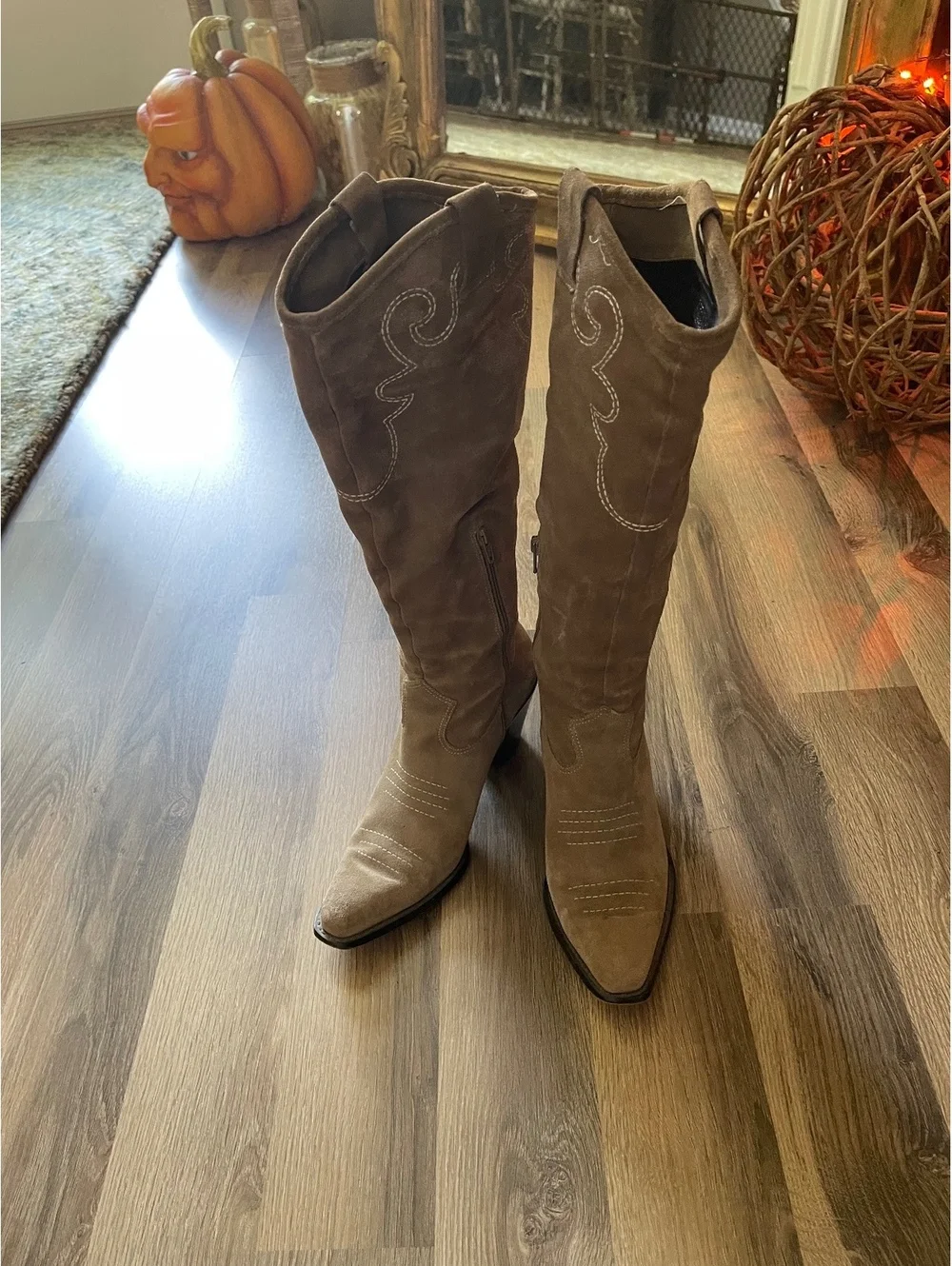 Via Spiga Suede Western Knee-High Boots with Block Heel